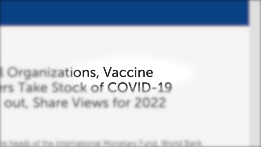 Vaccine animated headline of news outlets around the world. Breaking world news global media. Pandemic covid-19, coronavirus epidemic, quarantine. Covid19 vaccination concept | Shutterstock HD Video #1082905624