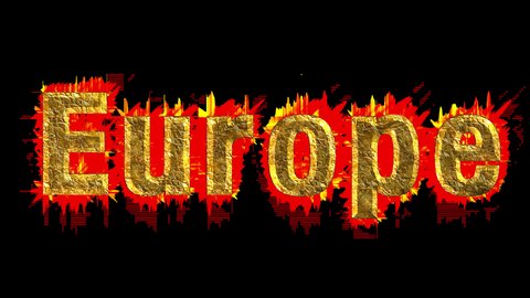 Gilded text Europe is built up sparks and shines. Success, prosperity and development concept. Easy to place on any background.