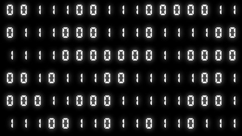 Binary code background with randomly changing 0 and 1 (white on black background)