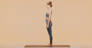 Yoga pilates workout for woman wellness and flexibility. Flexible fit young girl exercising stretching in studio