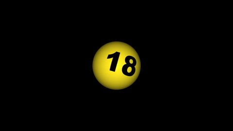 Lottery Number 18 Ball rotation on black Background