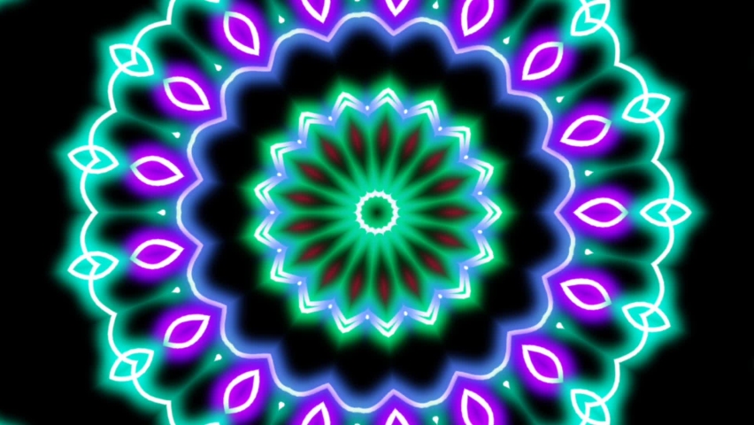 kaleidoscope pattern circle flower line neon mirror redering geometry background abstract effect texture multi color