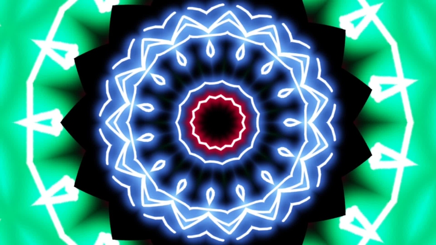 kaleidoscope pattern circle flower line neon mirror redering geometry background abstract effect texture multi color