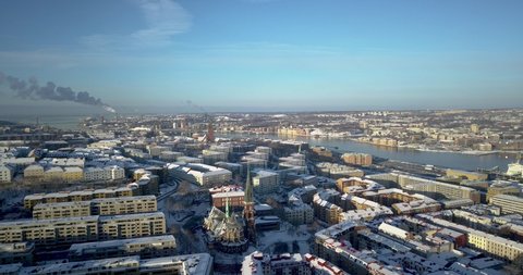 Oscar Fredrik Church And Cityscape Of Gothenburg During Winter In Sweden. - aerial