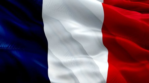 France flag is waving 3D animation. French flag waving in the wind. National flags of France. flag seamless loop animation. French Satin video. Waving Fabric Texture of the Flag of France Real Waving
