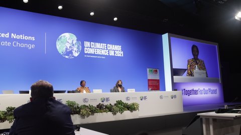 Glasgow, Scotland, November 9th, 2021. COP 26 High level event, stage and participants