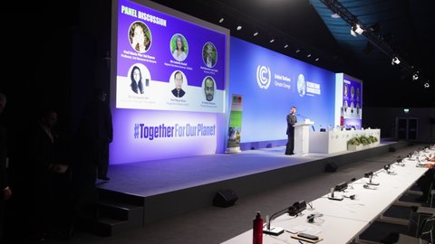 Glasgow, Scotland, November 9th, 2021. COP 26 High level event, stage and participants