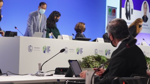 Glasgow, Scotland, November 9th, 2021. Pacific Island Forum secretary general Henry Puna looks on as participants start an address at COP 26