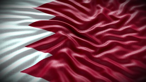 Bahrain flag waving in the wind with high-quality texture in 4K UHD National Flag. Realistic Animation of Bahrain Flag with moving clouds blue sky background