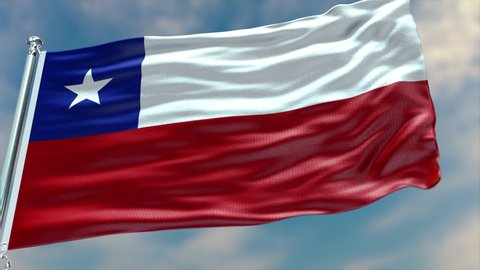 Chile flag waving in the wind with high-quality texture in 4K UHD National Flag. Realistic Animation of Chile Flag with moving clouds blue sky background