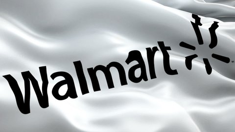 Walmart logo Video. Walmart logo on white background. 3d American retail stores Walmart Slow Motion video. Consumer furniture company background. Walmart 1080p video - New York, 4 July 2021
