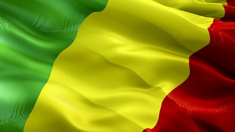 Congo Republic flag video. National 3d Congo Brazzaville Flag Slow Motion video. Congo Republic Flag Blowing Close Up. Congo Flags Motion Loop HD resolution Background Closeup 1080p Full HD video flag