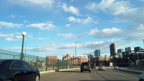 Denver , Colorado , United States - 01 15 2021: Driving around the downtown of Denver, Colorado ca. January 2021