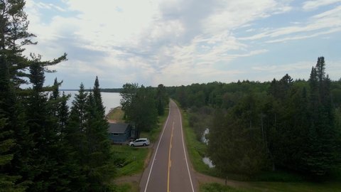 Lake front drive by Lake superior in Madeline island wiscosin during summer