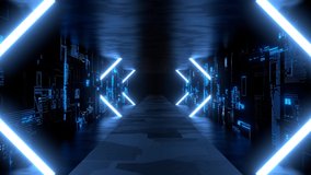 Neon Tunnel Cyberspace Club Blue 3d render