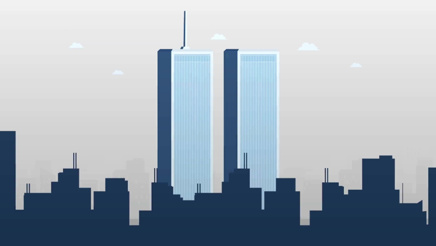 Patriot Day with Twin Towers and phrase We will never forget. USA Patriot Day banner. September 11, 2001.Twin Towers of the World Trade Center Patriot Day design. September 11 attacks, 9.11 Animation Royalty-Free Stock Footage #1082948044