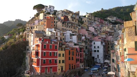 Panorama of Riomaggiore town, part of Cinque Terre in Italy