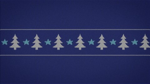 merry christmas video greeting card, simple funny animation on sweater pattern with moving christmas tree and stars, 4K seamless ugly sweater animation