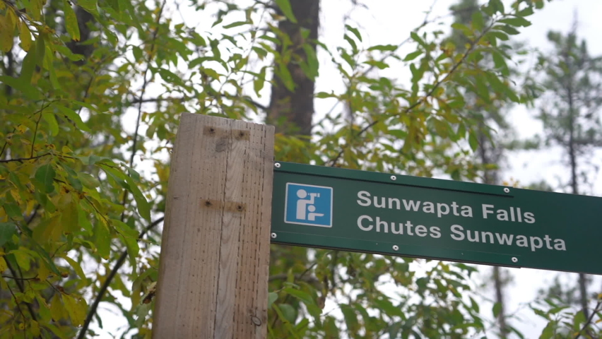 Sunwapta Falls Hiking Sign and Direction, Close Up. Jasper National Park Alberta Canada