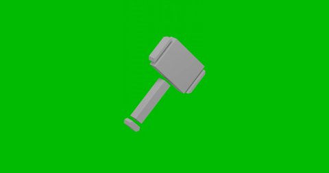Animation of rotation of a white sledgehammer symbol with shadow. Simple and complex rotation. Seamless looped 4k animation on green chroma key background