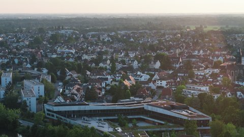 Establishing Aerial View Shot of Strasbourg Fr, capital of European Union, Bas-Rhin, France, suburbs