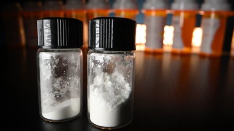 Illegal powdered substances in individual vials.