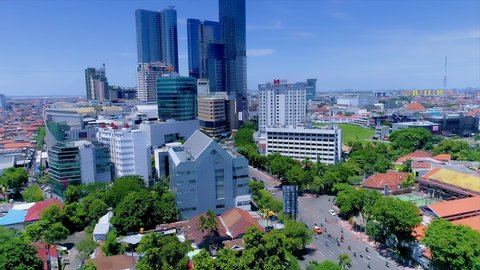 Surabaya, Indonesia - Dec 25, 2017: Established Aerial View of Surabaya Cityscape, East Java, Asia