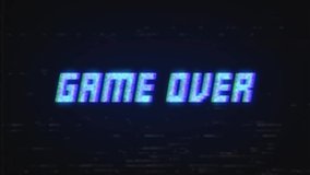 GAME OVER retro VHS TV screen with glitch effect. Retro video game GAME OVER TV screen. Looped glitch animation of retro VHS screen with inscription GAME OVER. - Powered by Shutterstock - Get 15% off with code: PIKWIZARD15