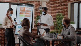 African american coworkers showing financial analysis on display, doing charts presentation in meeting office. Business people using monitor to design marketing project and startegy. - Powered by Shutterstock - Get 15% off with code: PIKWIZARD15