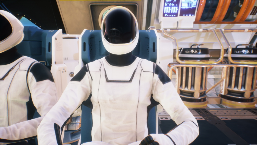 Astronauts fly their ship through a wormhole in deep space at tremendous speed. The concept of spaceflight through the wormhole. The animation is perfect for a space or science fiction background