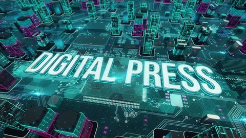 Digital Press with digital technology hitech concept