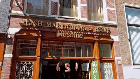 Amsterdam, Netherlands - April, 20, 2019: Hash Marijuana and Hemp Museum in Red Light District in Amsterdam