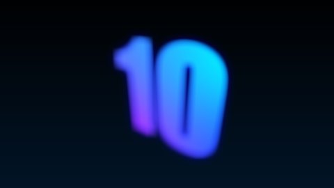 Close-up of 10 Seconds countdown NEON numbers on a black background. Purple and blue Neon Light 10 Seconds Countdown on black background. Running dynamic light. Timer from 10 to 0 seconds. New Year. 