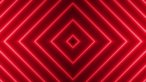 Red color Neon light geometric glowing line animation. Animated neon line motion background.