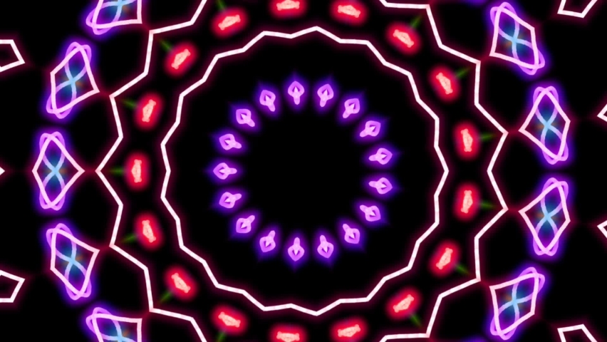 animated kaleidoscope mandala pattern circle flower line neon mirror redering geometry bakground effect abstract texture multi color
