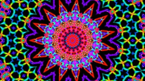 animated kaleidoscope mandala pattern circle flower line neon mirror redering geometry bakground effect abstract texture multi color