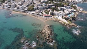 Aerial drone video of beach in Crete island, Greece.