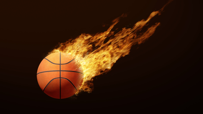 Animated Basketball on Fire Burning rotating Basketball bright flamy symbol on the black background 3D rendering