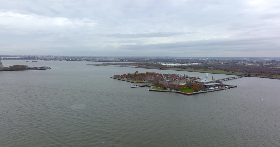 Cinematic 5k aerial drone video Ellis Island New York Jersey USA