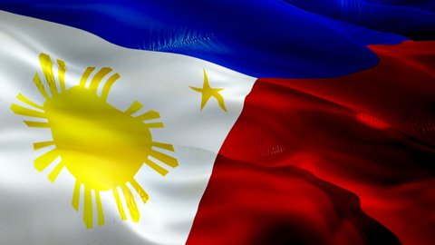 Philippines flag video. National 3d Filipino Flag Slow Motion video. Philippines Flag Blowing Close Up. Filipino Flags Motion Loop HD resolution Background Closeup 1080p Full HD video flags waving in 