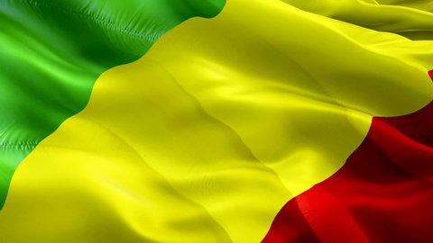 Congo flag. 3d Congo Republic flag waving video. Sign of Congo Republic seamless loop animation. Congo Brazzaville flag HD resolution Background Closeup 1080p HD video for Independence Day,Victory day