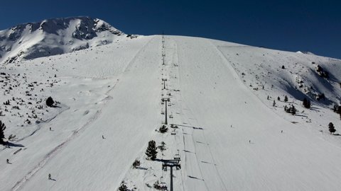 Drone view over the ski slope in Pirin mountain in Bansko.