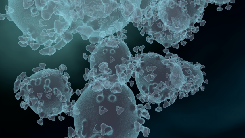 Microscopic view of infectious SARS-CoV-2 omicron virus cells. 3D animation Royalty-Free Stock Footage #1083035209