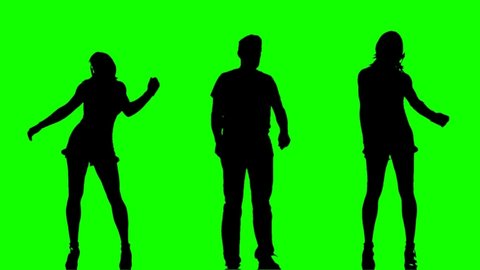 Dancing people silhouette on green screen