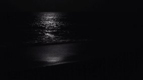 A 4k video of waves crashing onto a beach illuminated by moonlight.