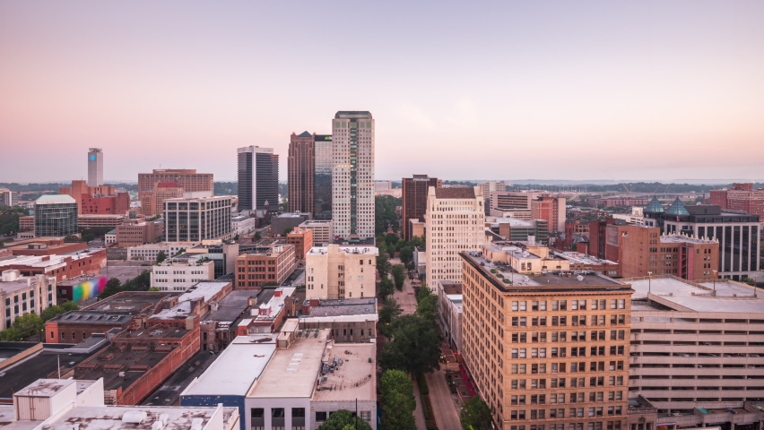 Birmingham, Alabama, USA downtown city skyline at twilight.