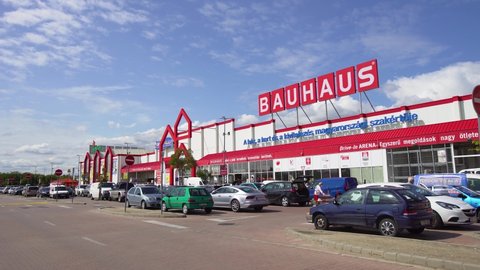 Dunakeszi, Hungary - August 3, 2021: Bauhaus store. 4K 25 fps. 