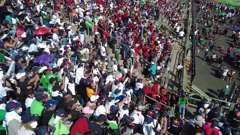 Ciudad de Mexico , CDMX , Mexico - 11 07 2021: Crowd fans spectators cheering their favorite drivers Sergio Checo Perez at the F1 GP Grand Prix in Mexico City