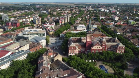 Panoramic view of central Subotica, a city in Vojvodina, the northern province of Serbia. Aerial shot. 