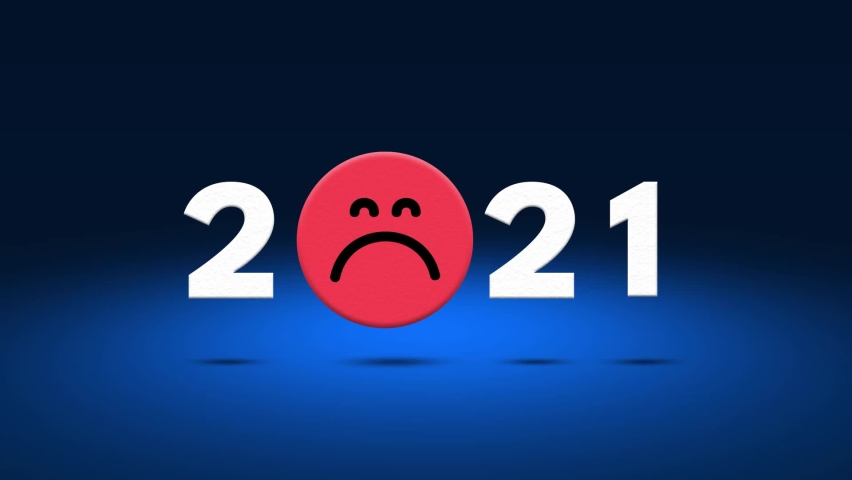 Sad in 2021 and Happy in 2022 new year concept. Emoticon Changing his emotion from sadness to happiness with new year perspectives. Emoji Animation , Hope and Positive Energy with New Year Start. Royalty-Free Stock Footage #1083061840